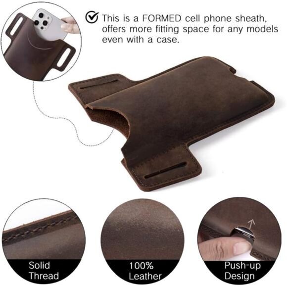 Leather Cell Phone Holster for Belt,Phone Case Leather, Belt Cell Phone Holder - Picture 7 of 8